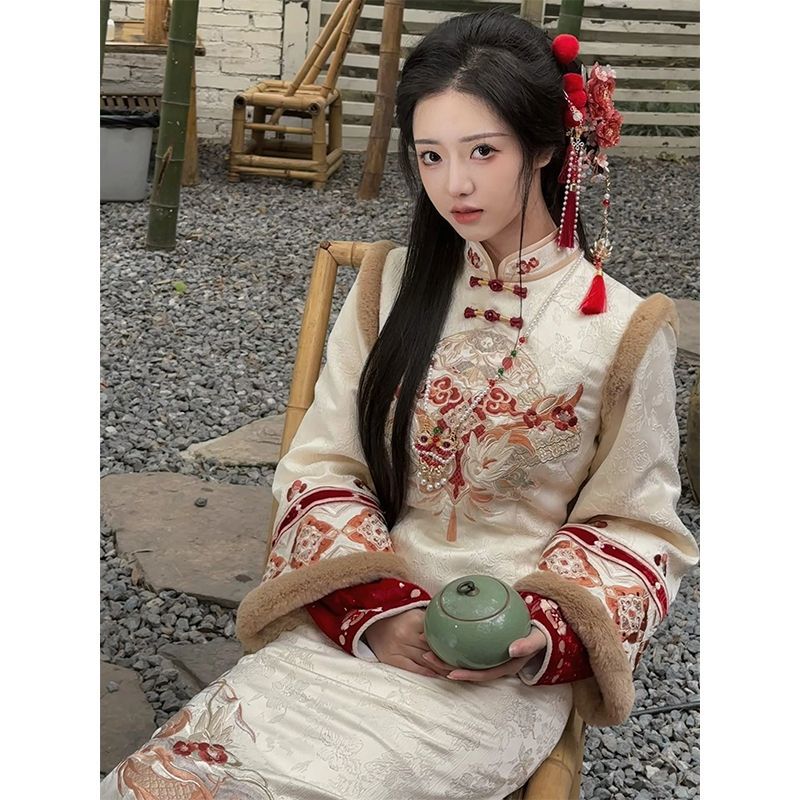 新中式國風高級感改良旗袍高端氣質龍年本命年修身顯瘦連衣裙女冬