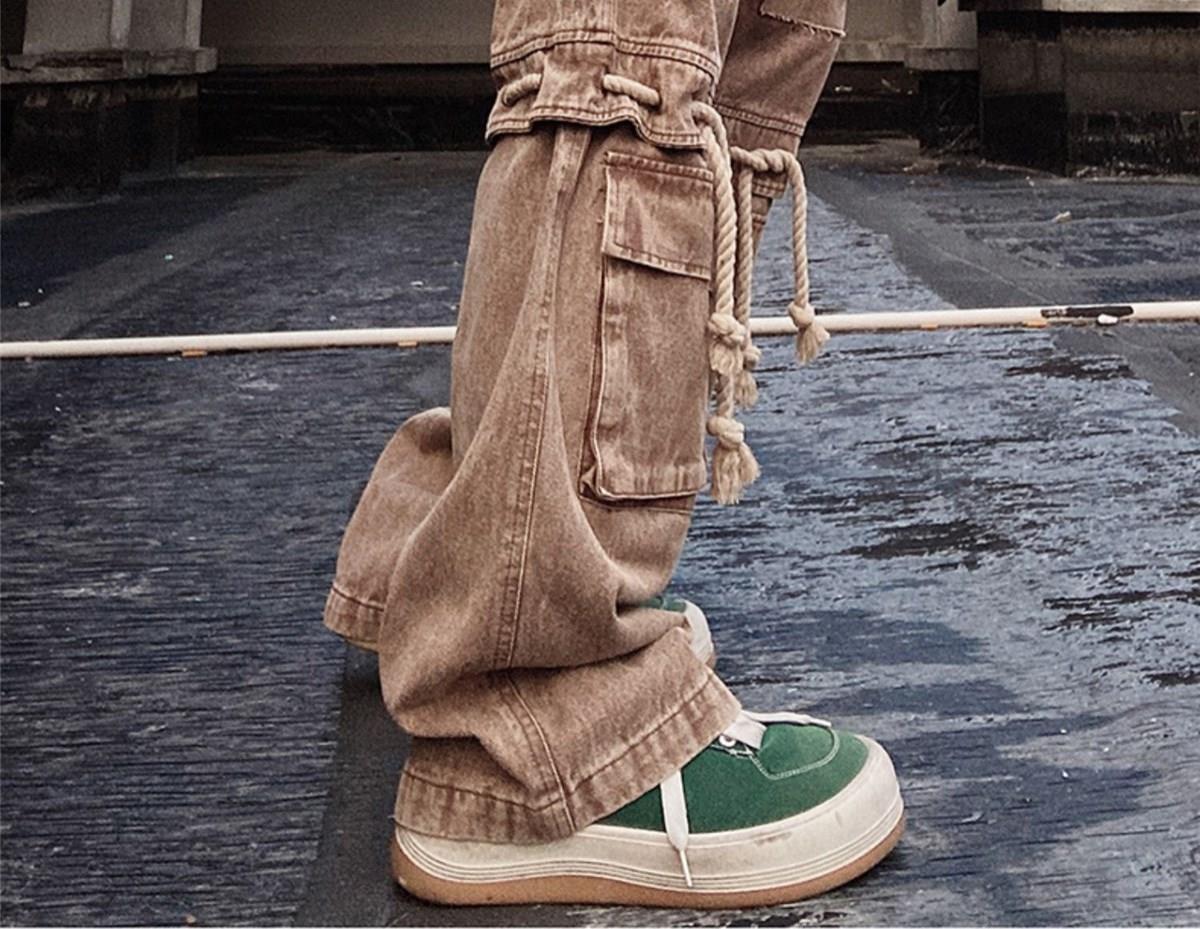 Jean vintage américain tendance style hip-hop à grandes poches, coupe ample, pantalon droit rétro à jambes larges_voghion.com