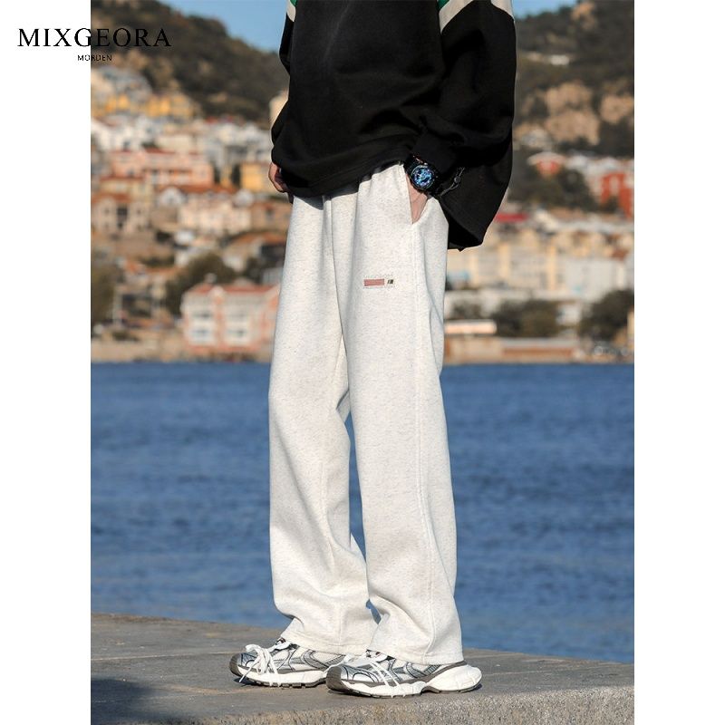 MIX GEORA灰色重磅卫裤男款秋冬宽松休闲运动裤美式加绒直筒长裤