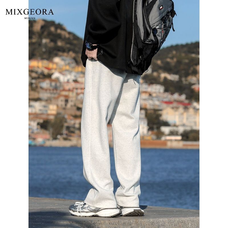 MIX GEORA灰色重磅卫裤男款秋冬宽松休闲运动裤美式加绒直筒长裤