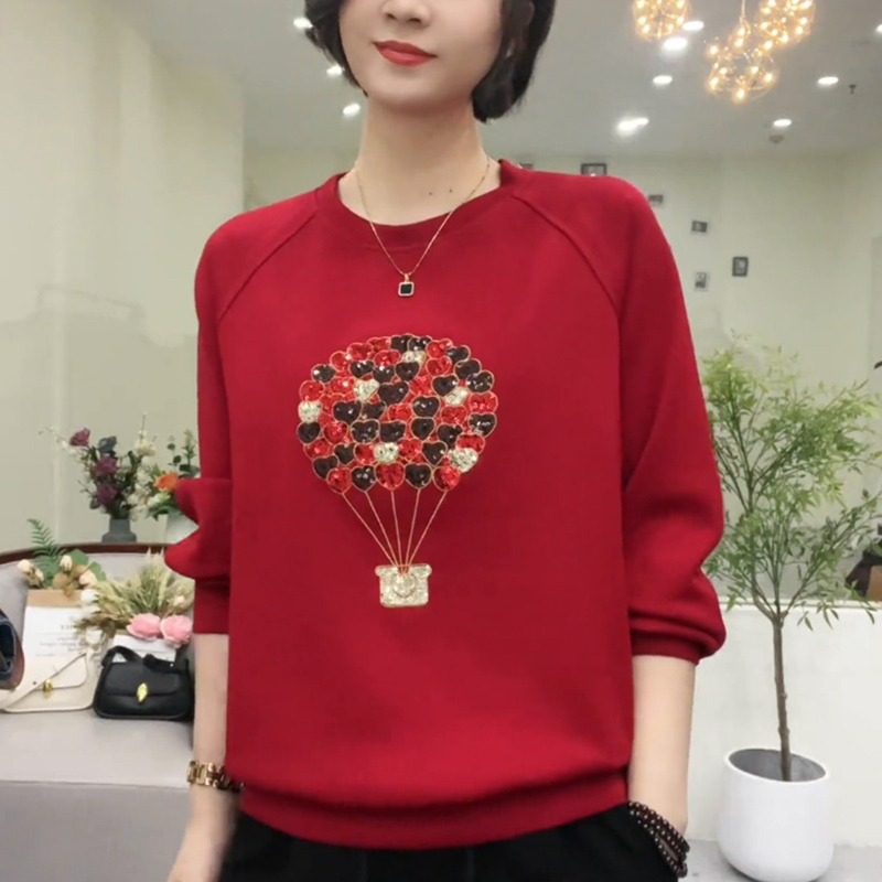 重工釘珠亮片時尚衛衣女2023秋季新款設計感圓領休閒百搭套頭上衣