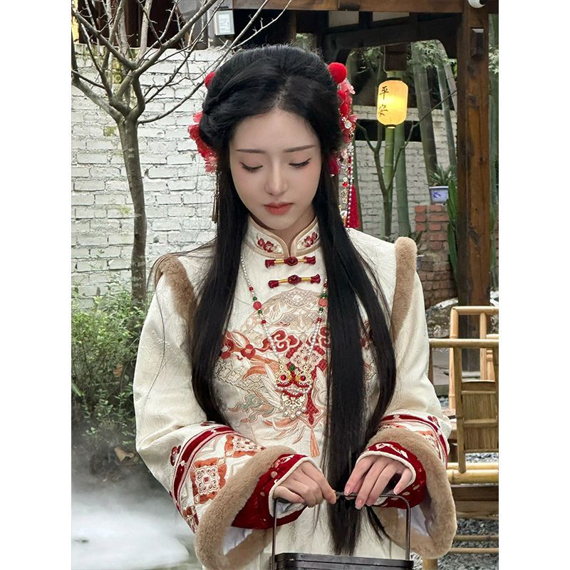 新中式成套旗袍女装2023气质女神范高端小洋装名媛国风时尚连衣裙