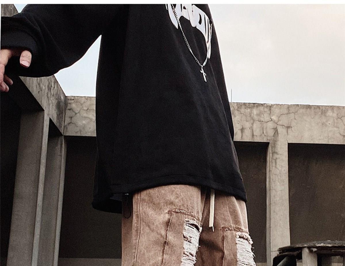 Jean vintage américain tendance style hip-hop à grandes poches, coupe ample, pantalon droit rétro à jambes larges_voghion.com