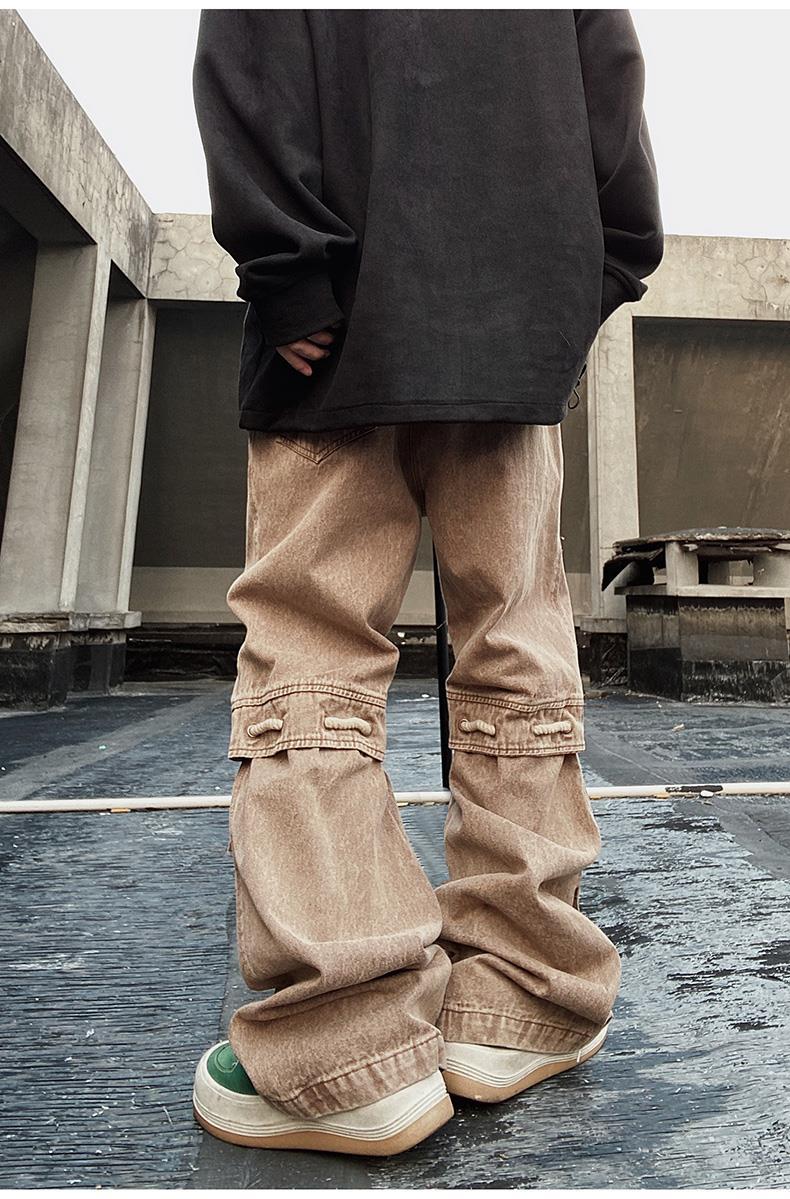 Jean vintage américain tendance style hip-hop à grandes poches, coupe ample, pantalon droit rétro à jambes larges_voghion.com