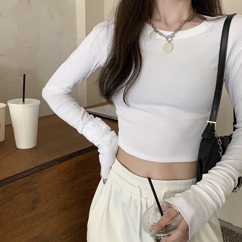圓領短款打底衫女秋冬內搭純棉小衫辣妹純欲風緊身顯瘦設計感上衣