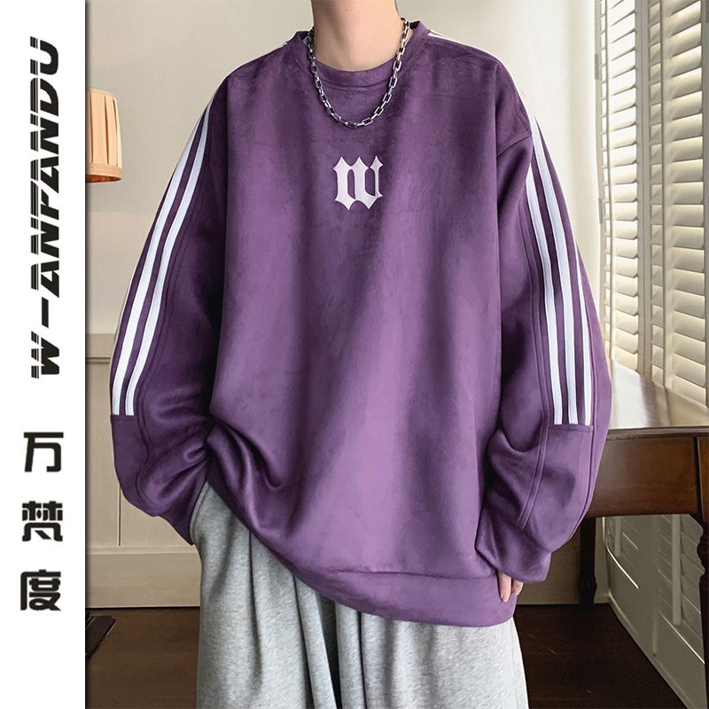 萬梵度麂皮絨衛衣男士春秋新款潮牌衣服美式復古重磅圓領寬鬆外套