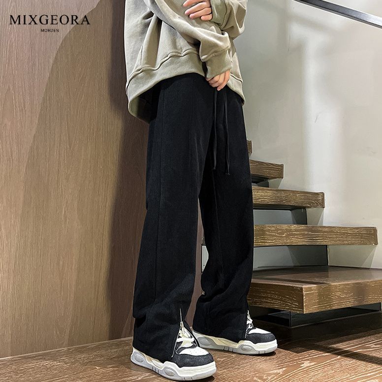 MIX GEORA design casual pants men's spring and autumn corduroy floor-length pants Hong Kong style loose wide-leg trousers