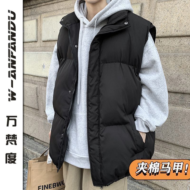 萬梵度馬甲男冬季新款潮牌大碼加厚馬夾坎肩棉服外套高中生馬甲男