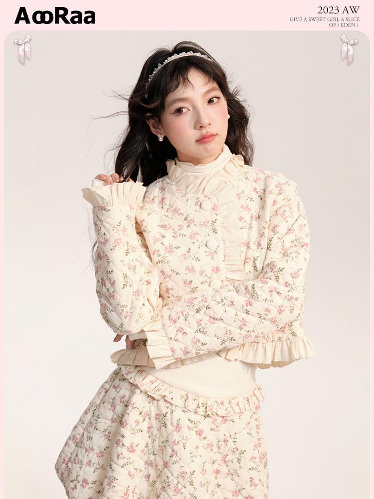甜美碎花棉服套裝女2023冬季時尚新款設計感小眾氣質減齡潮流套裝