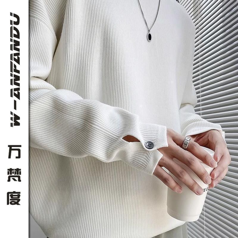 萬梵度袖口開叉毛衣男款冬季高級感網紅毛線衣長袖針織高檔打底衫