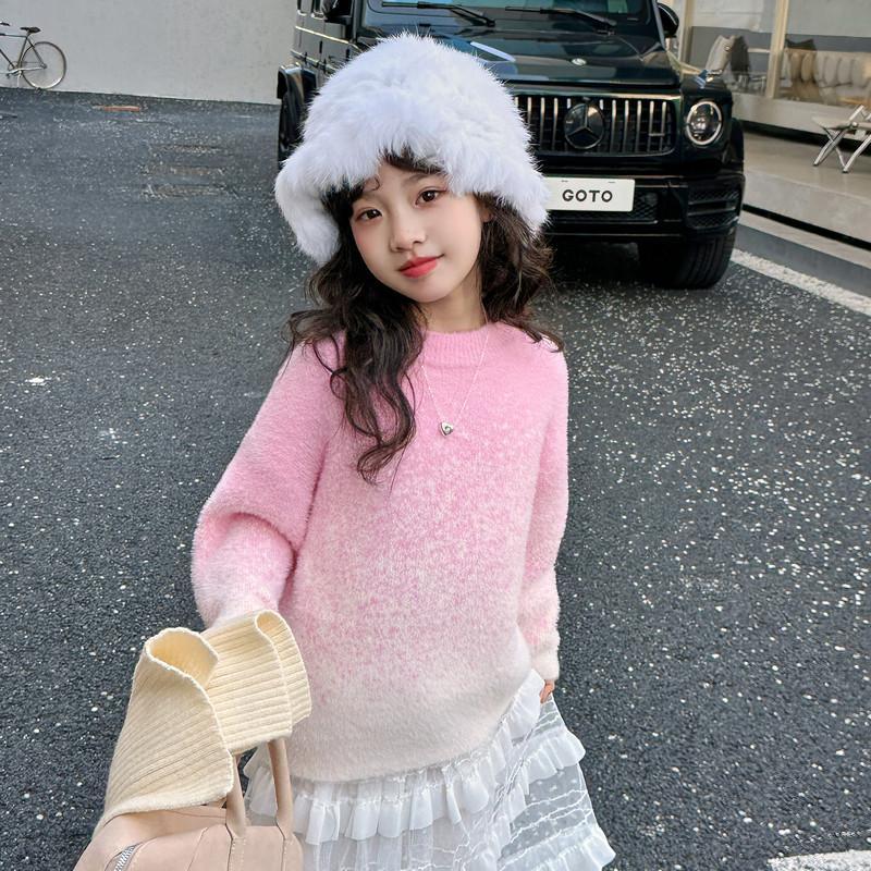 女童毛衣秋冬新款時髦漸變色2023網紅6歲7小女孩8加絨9水貂絨線衣