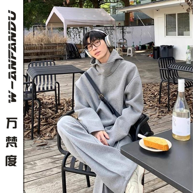 萬梵度立領小眾連帽衛衣男款純色套頭寬鬆百搭休閒春秋季上衣潮牌
