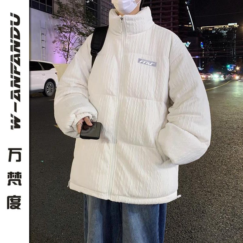 萬梵度美式復古字母刺繡提花棉衣男秋冬季加厚休閒外套棉服男生潮