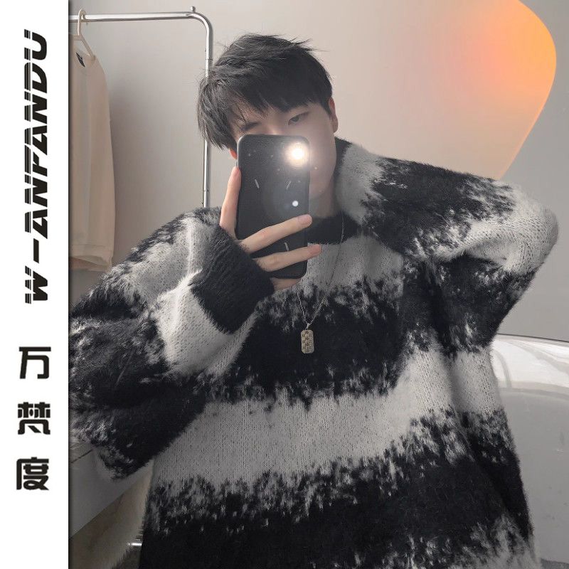 萬梵度美式高街潮男毛衣秋冬季外套針織衫寬鬆慵懶風設計痞帥高級