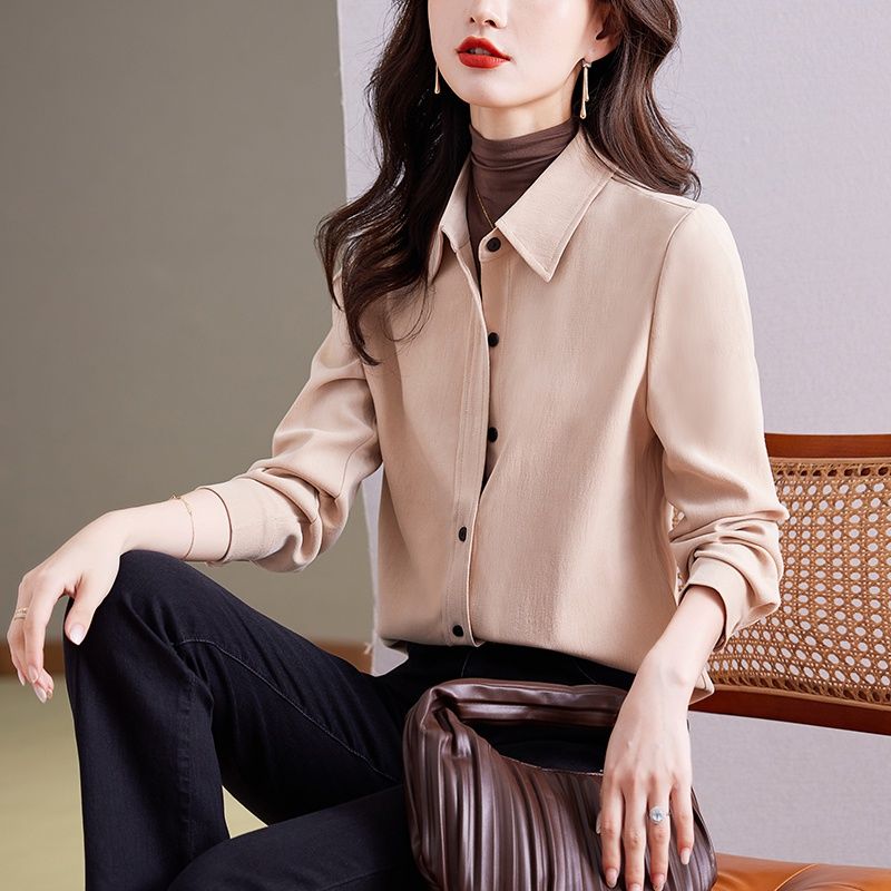 歐貨高級感磨毛襯衫女2023秋冬新款職業女裝顯瘦上衣疊穿打底襯衣