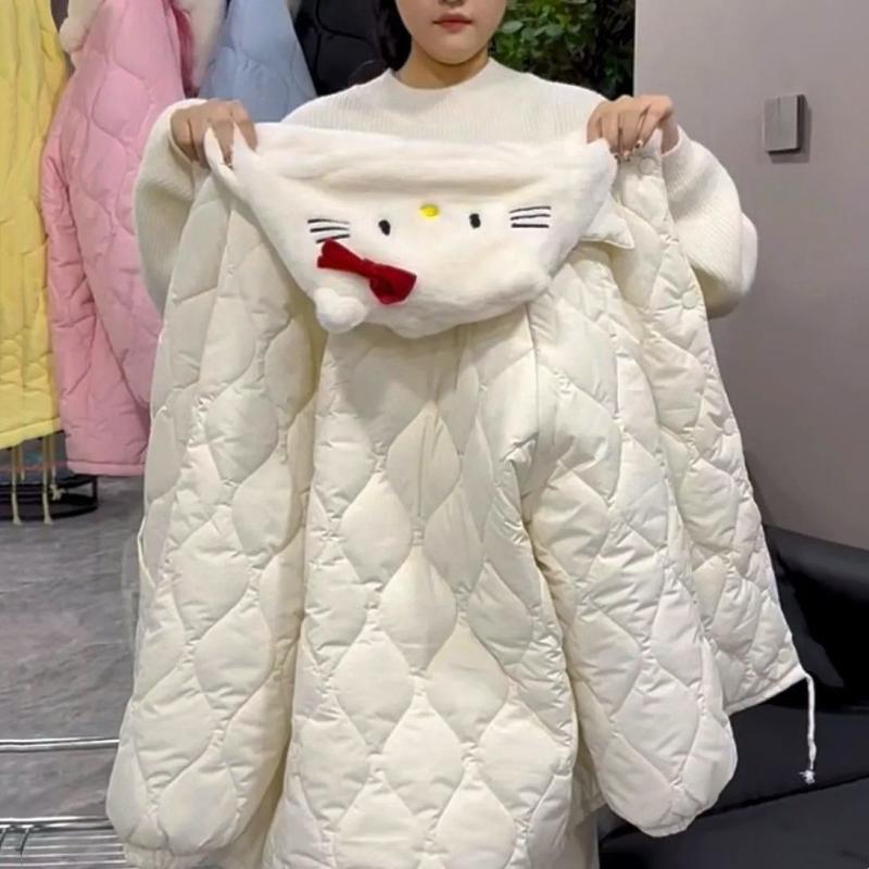 韓系可拆卸帽羊羔毛絨棒球服棉服女秋冬菱格貓咪新款情侶寬鬆棉衣