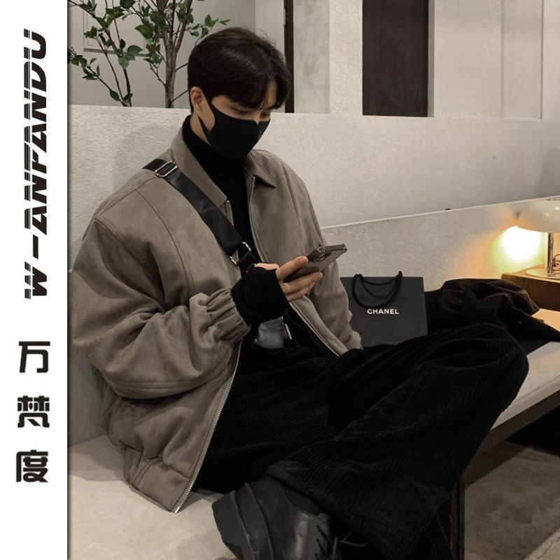 萬梵度麂皮絨韓系春秋外套男士痞帥高街夾克秋冬季高級感潮流衣服