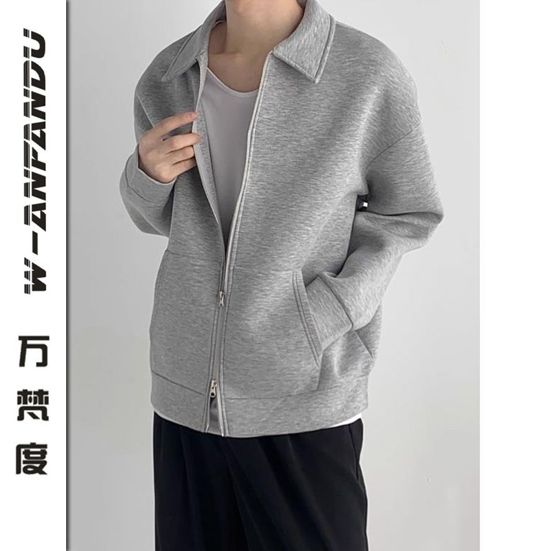 萬梵度灰色情侶開衫衛衣韓版小眾設計ins美式休閒純色重磅外套男