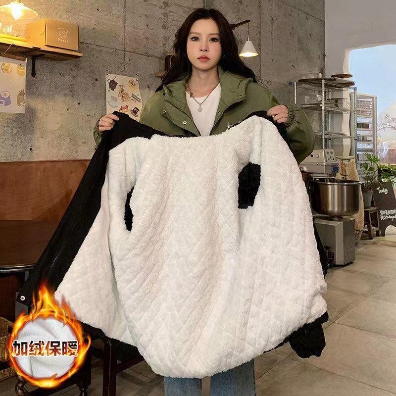 American-style jackets with velvet and thickened winter lamb wool new coats for men and women with letters loose and versatile trendy brand cotton clothes