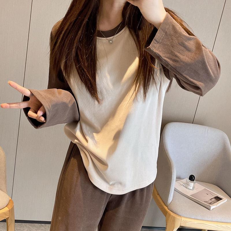 網紅睡衣女2023秋冬加厚磨毛德絨簡約日系插色甜美加大碼家居服