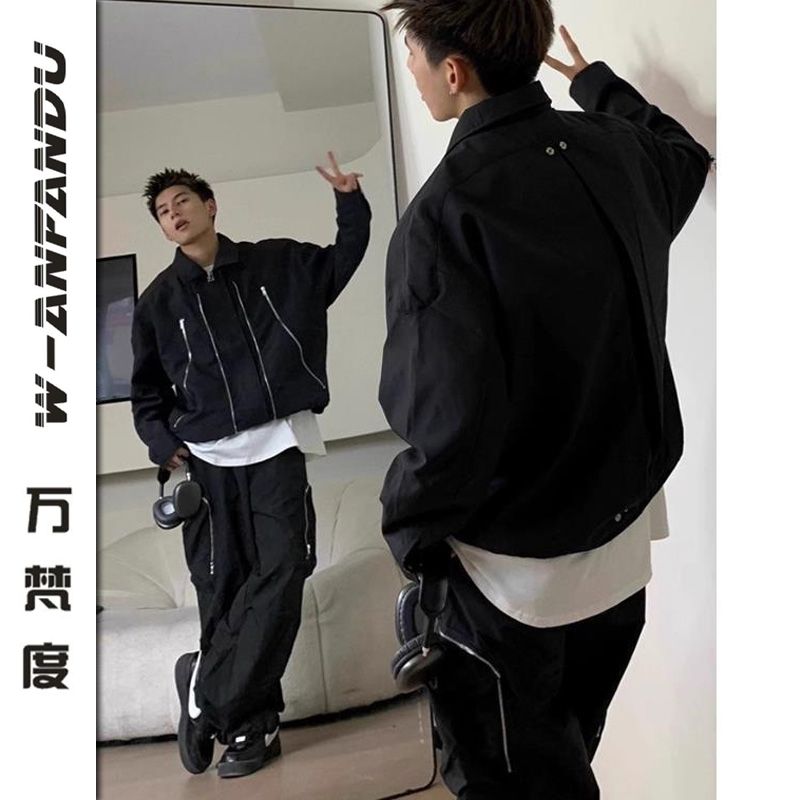 萬梵度美式飛行夾克男款秋季寬鬆雙拉鏈棒球服休閒情侶休閒外套潮