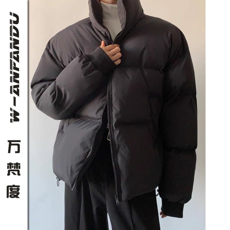 萬梵度棉衣男款冬季加厚寬鬆韓版純色立領麵包服簡約棉服復古外套