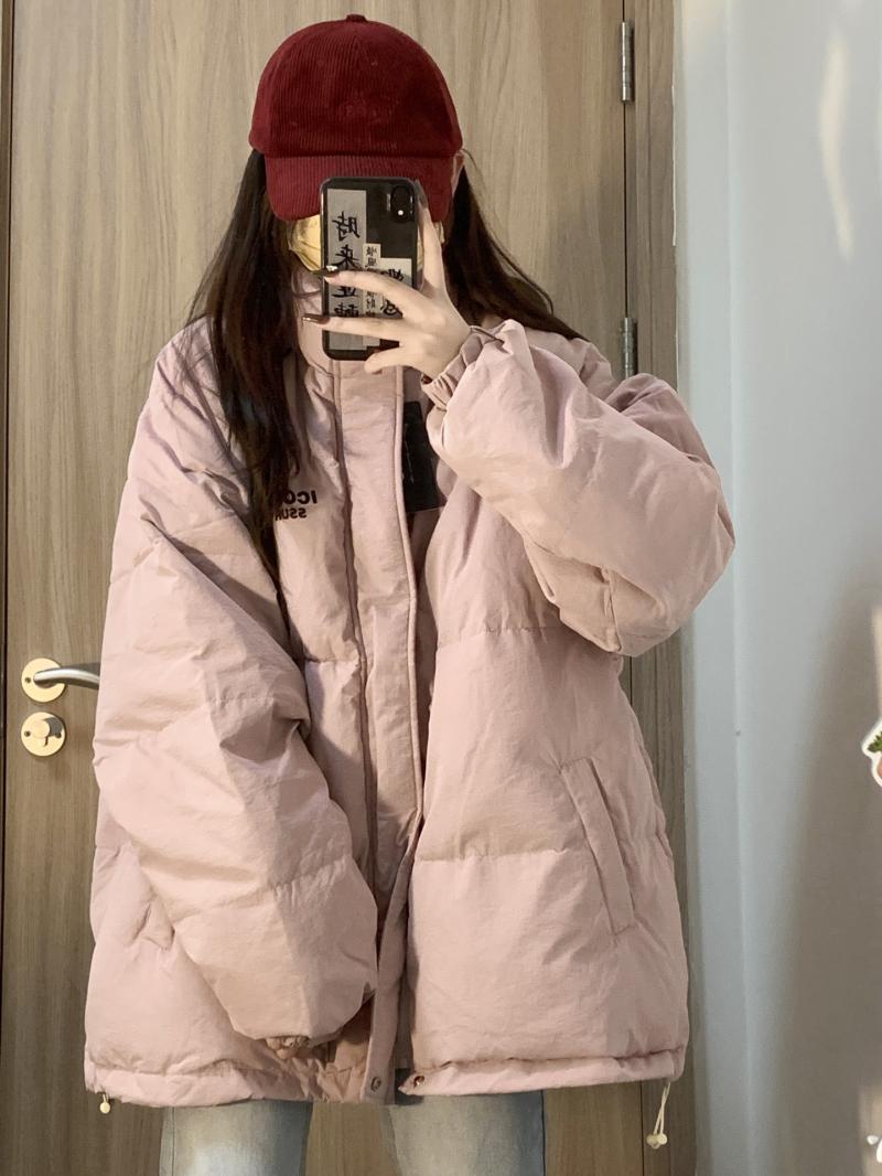 韩版hiphop立领棉衣棉服女秋冬宽松慵懒风oversize百搭加厚面包服