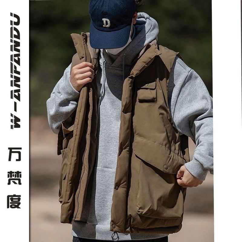 萬梵度馬甲男冬季新款日系大口袋工裝馬甲山系夾棉背心棉服外套男