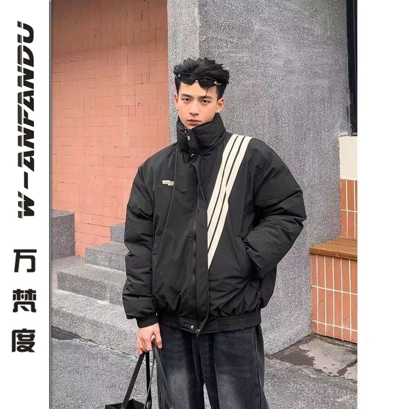 萬梵度冬季加厚三條槓立領防風保暖外套百搭寬鬆基礎男女情侶棉服