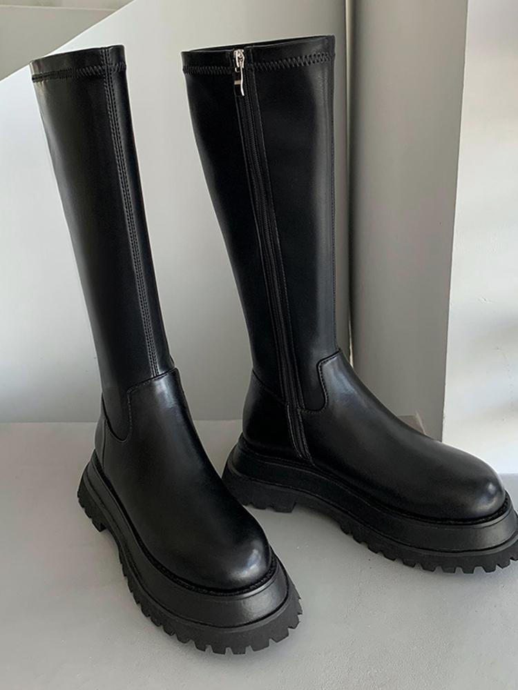 Thick-soled long boots, elastic boots, women's tall knight boots, skinny boots, small people's knee-high boots