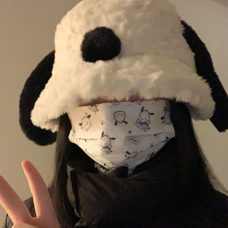 小狗耳朵漁夫帽女秋冬季韓版大頭圍毛絨水桶帽可愛顯臉小保暖帽子