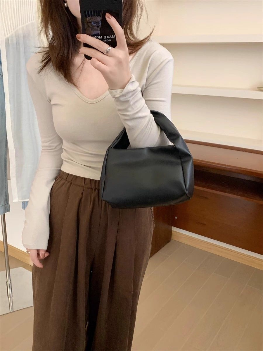 秋冬新款V領長袖彈力T恤女修身性感百搭打底衫氣質植絨內搭