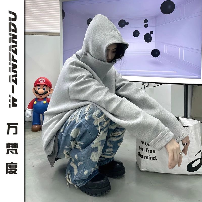萬梵度淺灰色高領社恐i人衛衣重磅高級感小眾設計外套男款連帽衫