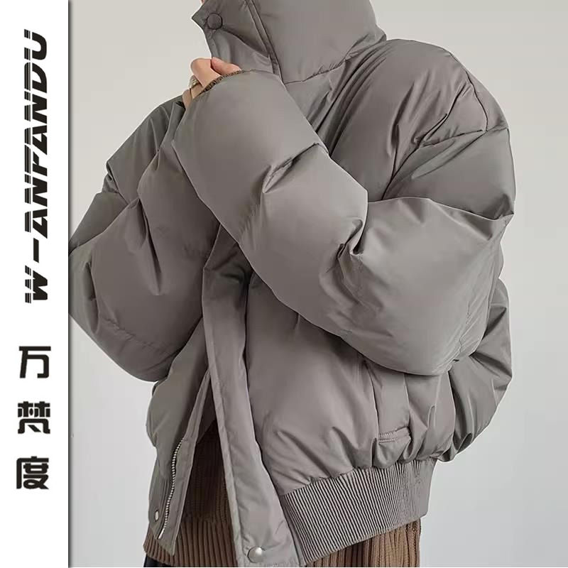 萬梵度冬裝重磅立領短款棉服外套男加厚保暖寬鬆皮棉衣休閒麵包服