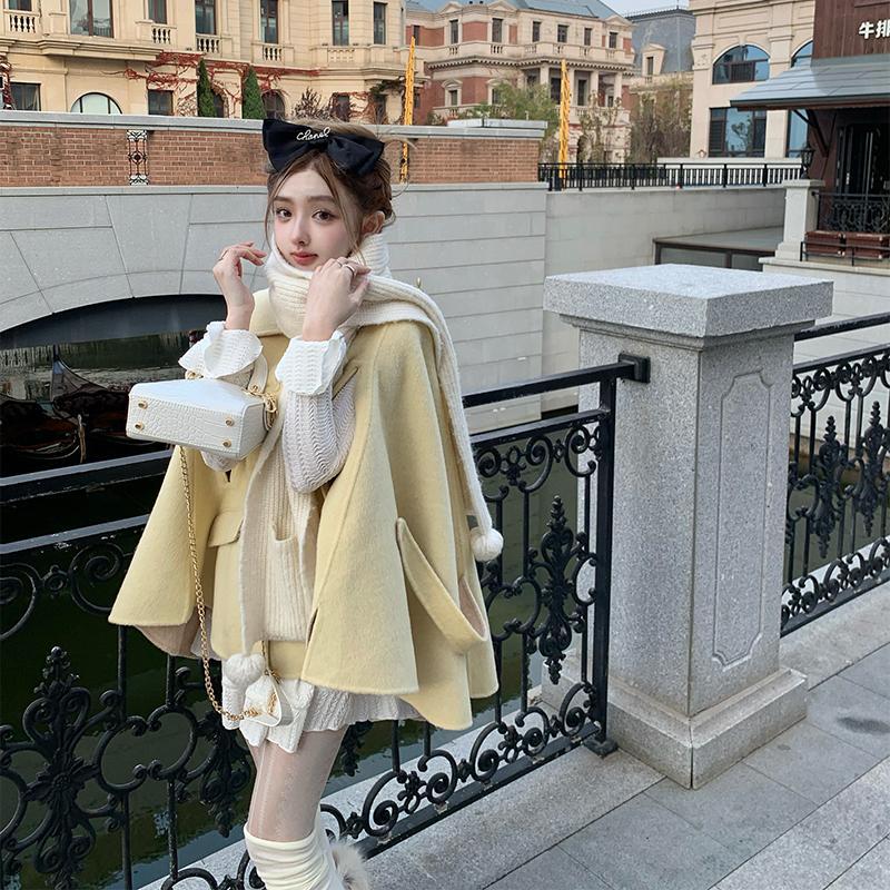 Rich family daughter cape coat women autumn and winter temperament socialite goddess style fashion versatile woolen coat ins trend
