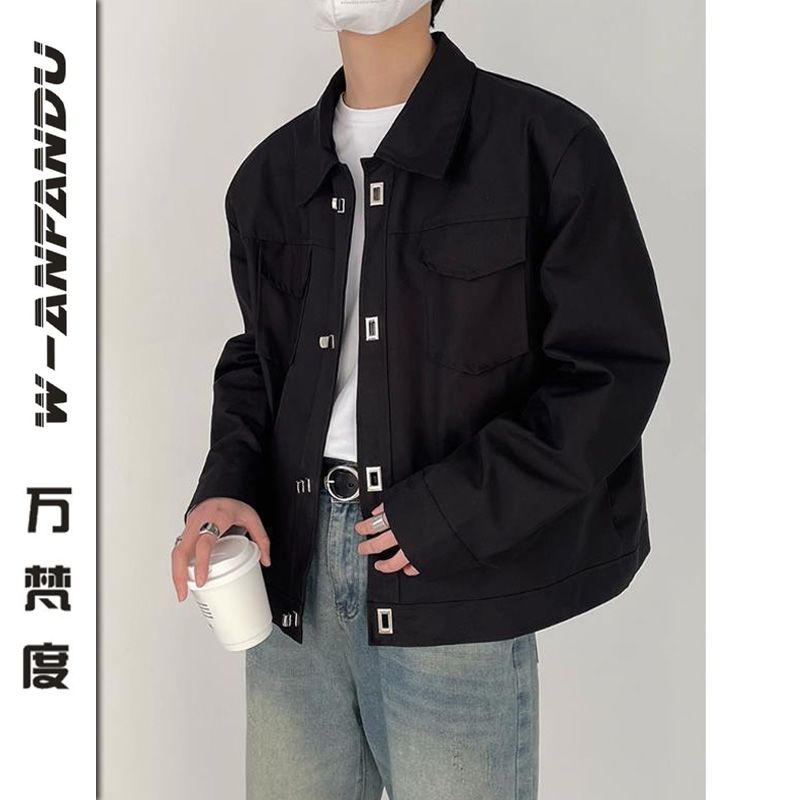 萬梵度春秋季設計感高級墊肩夾克外套男士寬鬆短款潮流痞帥美式衣