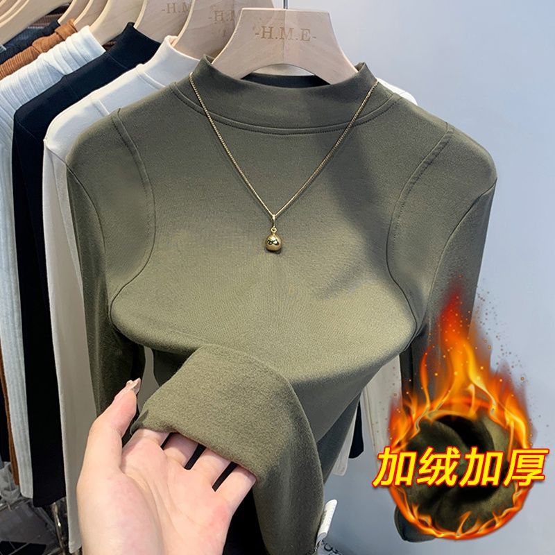 磨毛絨打底衫女秋冬加絨內搭T恤設計感別致氣質顯瘦小衫上衣女潮