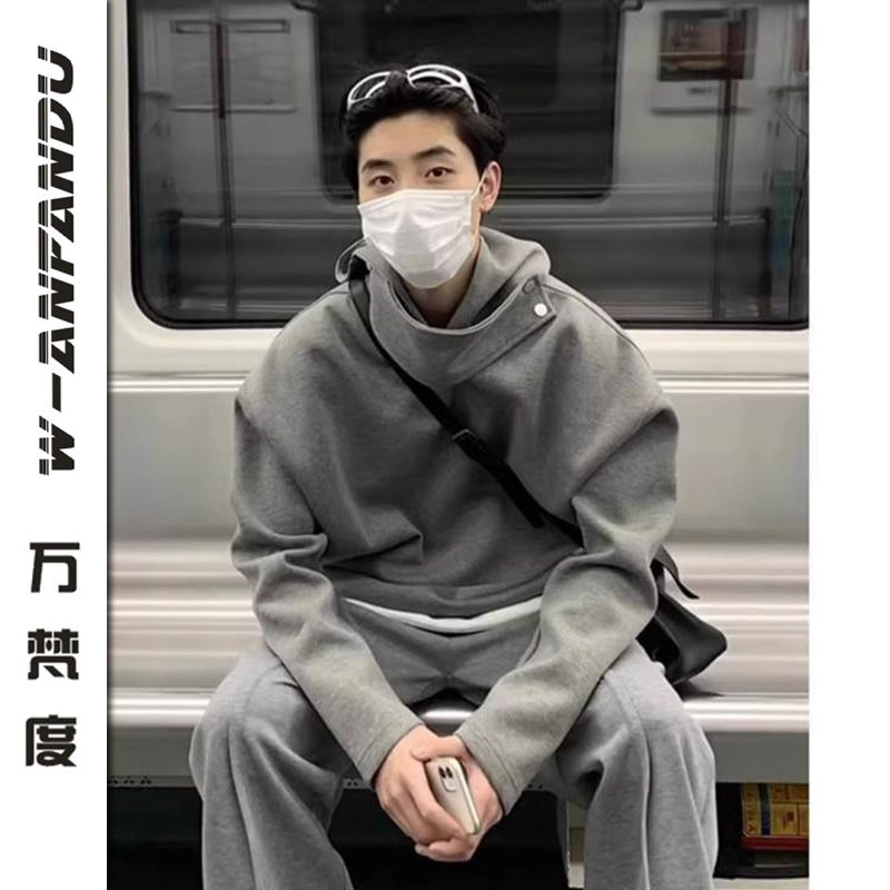 萬梵度美式高領衝鋒社恐衛衣男款連帽衫美式機能風設計感潮牌外套