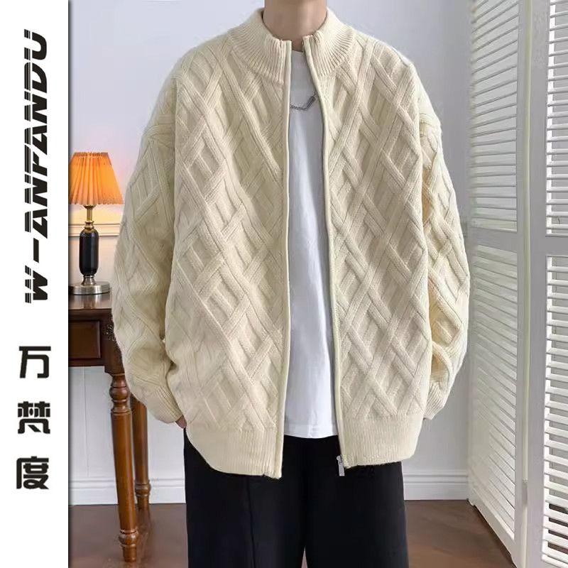 萬梵度秋季開衫毛衣男款帥氣立領針織衫寬鬆日系潮流休閒線衣外套