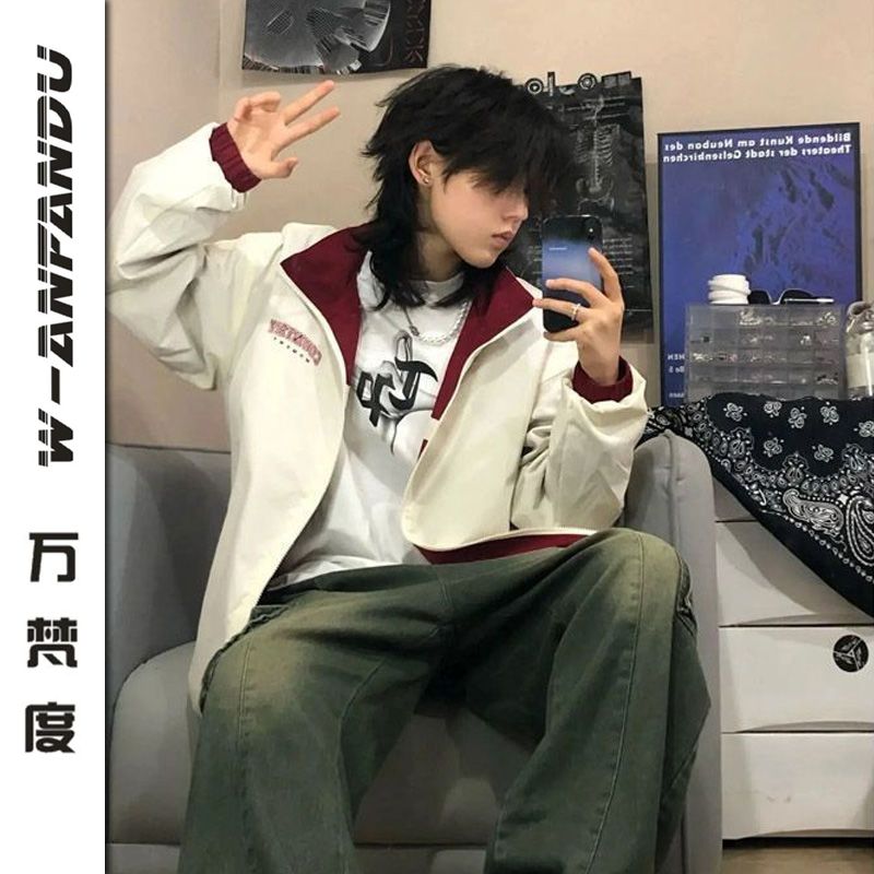 萬梵度兩面穿外套男衣服秋季潮高級感無帽衝鋒衣運動情侶帥氣夾克