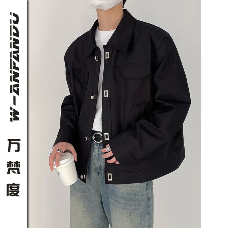 萬梵度秋冬ins新韓版時髦感金屬扣飛機服夾克男寬鬆短款高級外套
