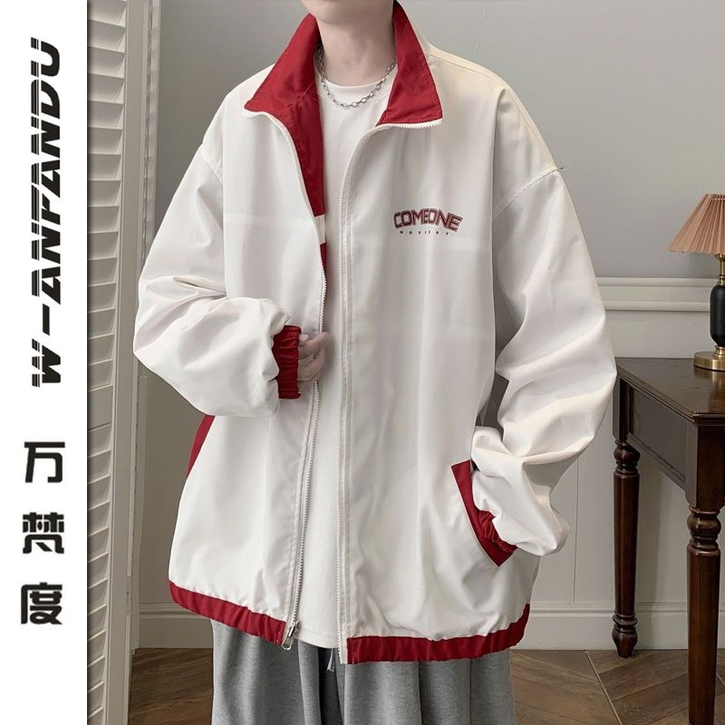 萬梵度兩面穿外套男2023春秋小眾美式高街印花寬鬆休閒情侶裝夾克