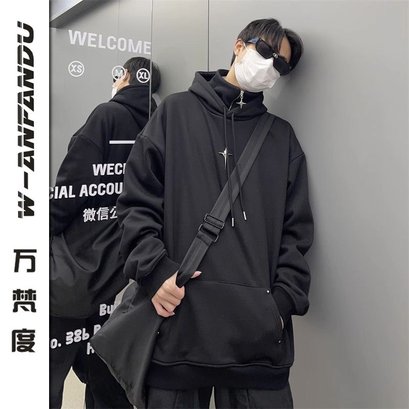 萬梵度高級連帽衛衣男春秋季美式高街潮牌寬鬆金屬半拉鏈情侶外套