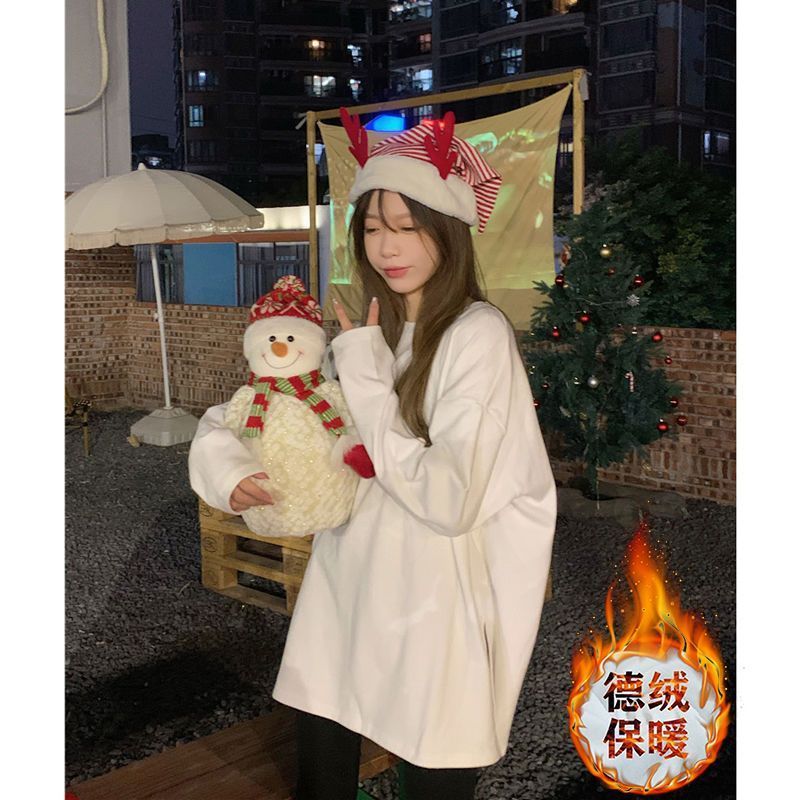 秋冬新款德絨打底衫女韓版ins寬鬆百搭外穿美式白色內搭厚款加厚