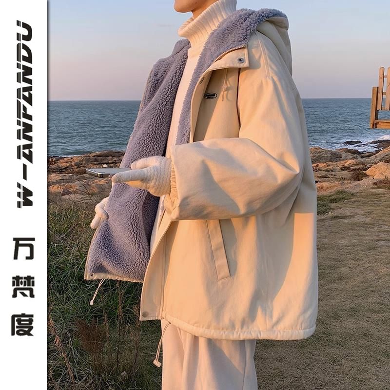 萬梵度羊羔毛棉服外套男款冬季百搭情侶連帽棉衣ins潮牌寬鬆棉襖