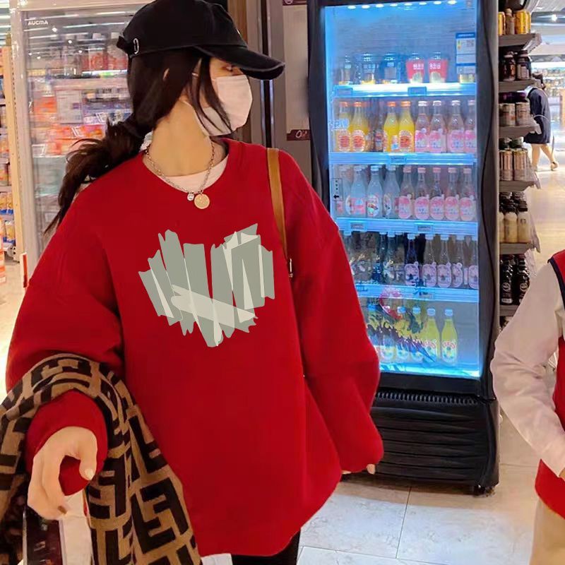 新年紅色衛衣女2024本命年男女過年喜慶情侶班服女裝冬季加絨ins