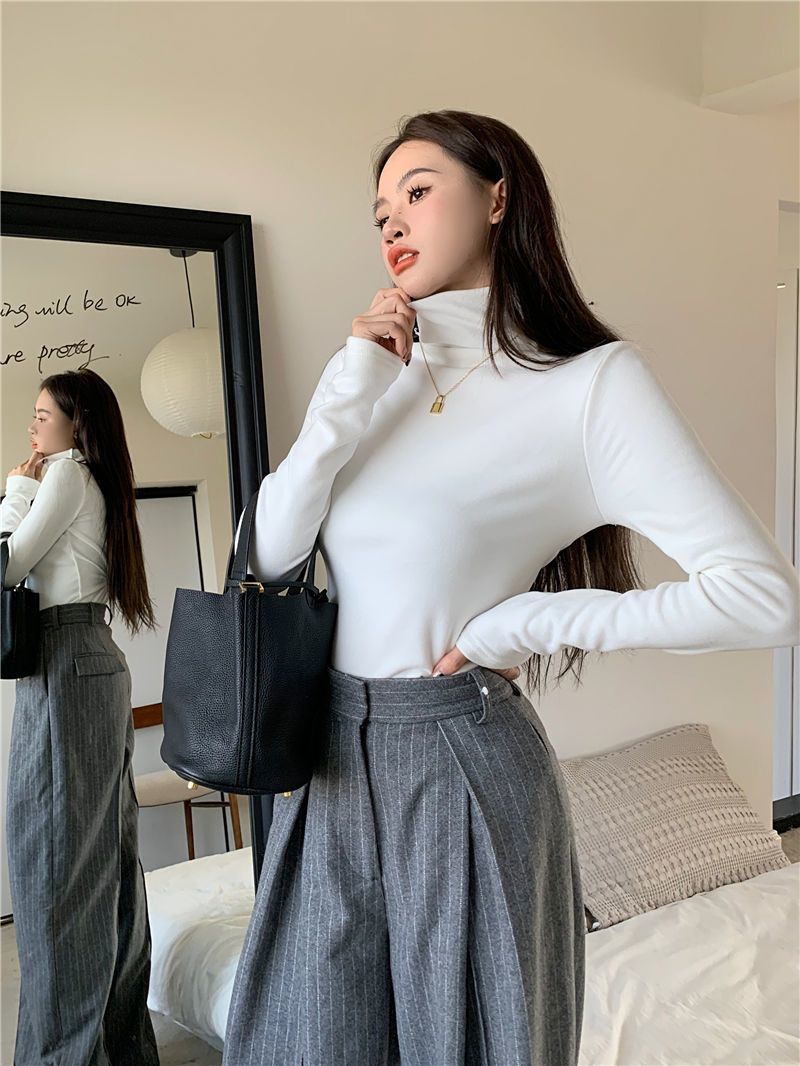German velvet thickened turtleneck bottoming shirt for small people, long-sleeved autumn and winter new style tops, slim T-shirts for outer wear