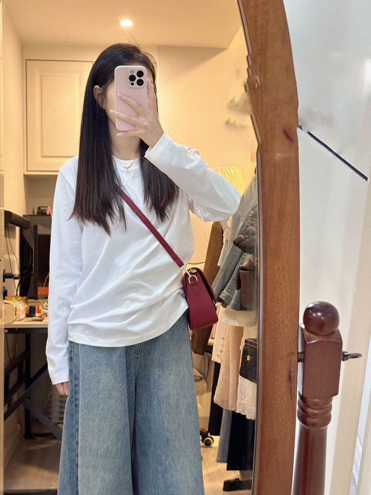 高級感白色德絨打底衛衣女秋冬寬鬆休閒純色加厚內搭保暖長袖T恤