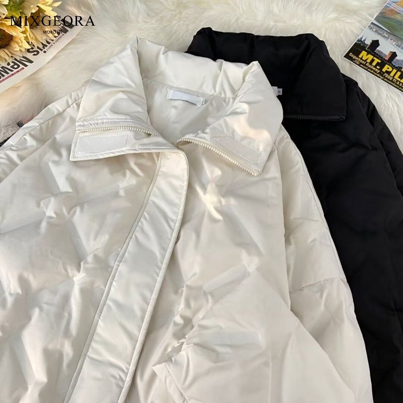MIX GEORA復古潮牌純色加厚麵包服棉衣男女冬季保暖菱形立領棉服