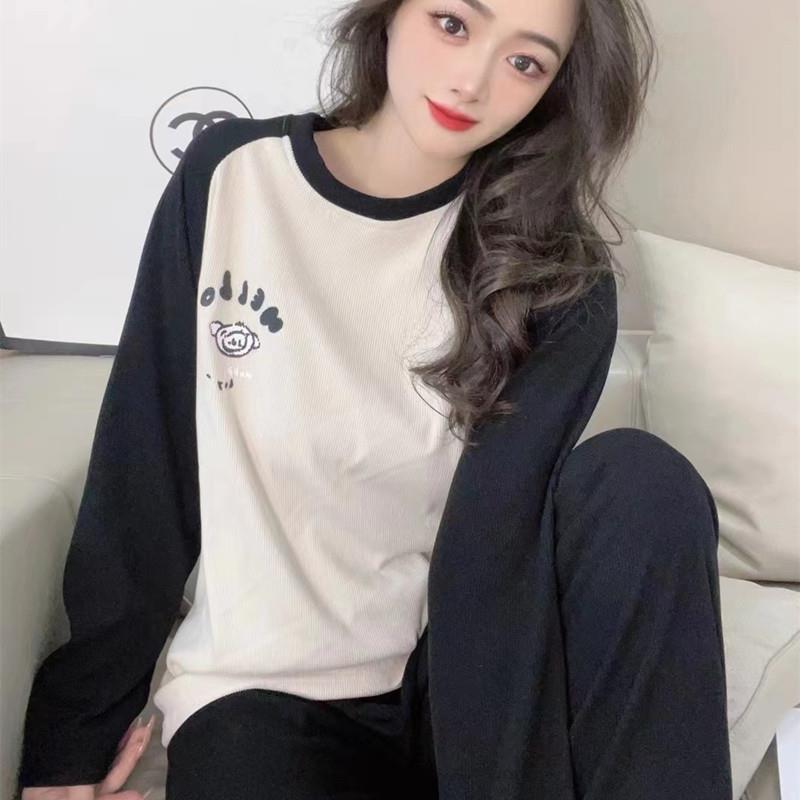小奶狗秋冬睡衣女款圓領休閒長袖德絨日系可外穿學生春秋季家居服
